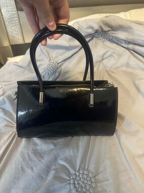 Melie Bianco Black Patent Mini Top-Handle Bag